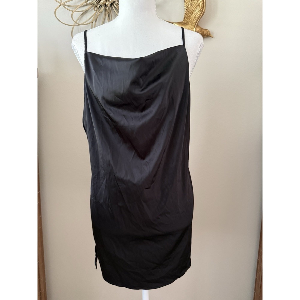 Black Mulberry Silk Blend Cowl Neck Slip Cami Adjustable Straps Size L